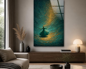 Whirling Dervish Wall Art, Sufi Glass Wall Art, Modern Wall Art, Tempered Glass Wall Art, Large Wall Decor, Unique Home Decor
