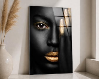Black Gold Portrait Wall Art, Glass Wall Art, Modern Wall Art, Tempered Glass Wall Art, Large Wall Decor, Unique Home Decor