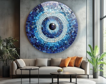 Arte murale in mosaico di vetro contro il malocchio: amuleto Nazar, decorazione spirituale per la casa