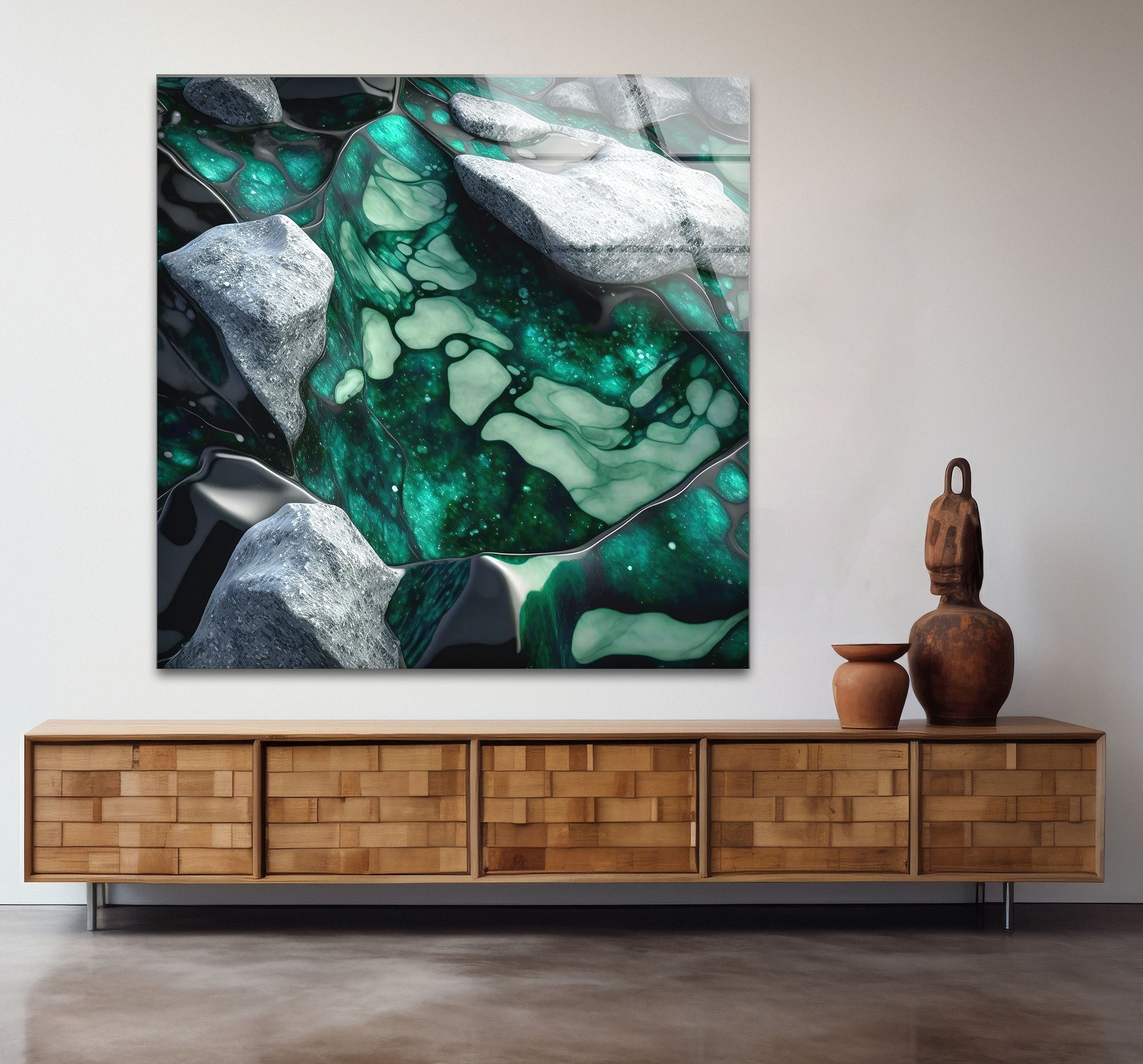 Green Marble Abstract Tempered Glass Wall Art: Modern Home Decor - Etsy