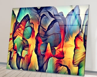 Handmade Tempered Glass Wall Art: Colorful Abstract Print