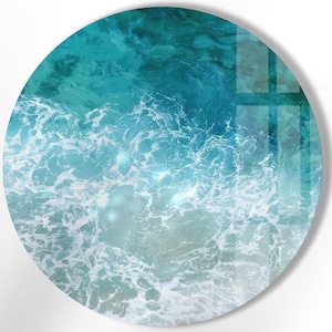 Tempered Glass Round Wall Art, Tropical Sea Waves Tempered Glass Wall Art, Round Tempered Glass Wall Art, Round Wall Art, Glass Wall Prints