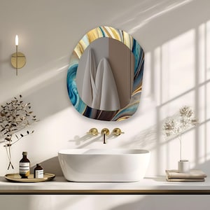 Tempered Glass Asymmetrical Wall Mirror: Gold Accent Modern Decor