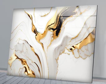 Gold Marble Tempered Glass Wall Art: Abstract Home Decor
