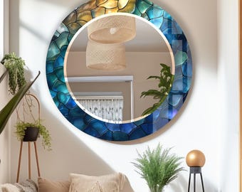 Espejo redondo de vidrio templado con mosaico: decoración de pared hecha a mano