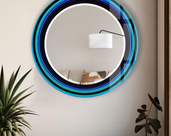 Espejo de pared redondo de cristal templado hecho a mano: decoración moderna para el hogar.