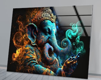 Ganesh Glass Wall Art: Hindu God Ganesha Print