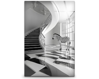 Black and White Zebra Tempered Glass Wall Art: Modern Minimal Decor