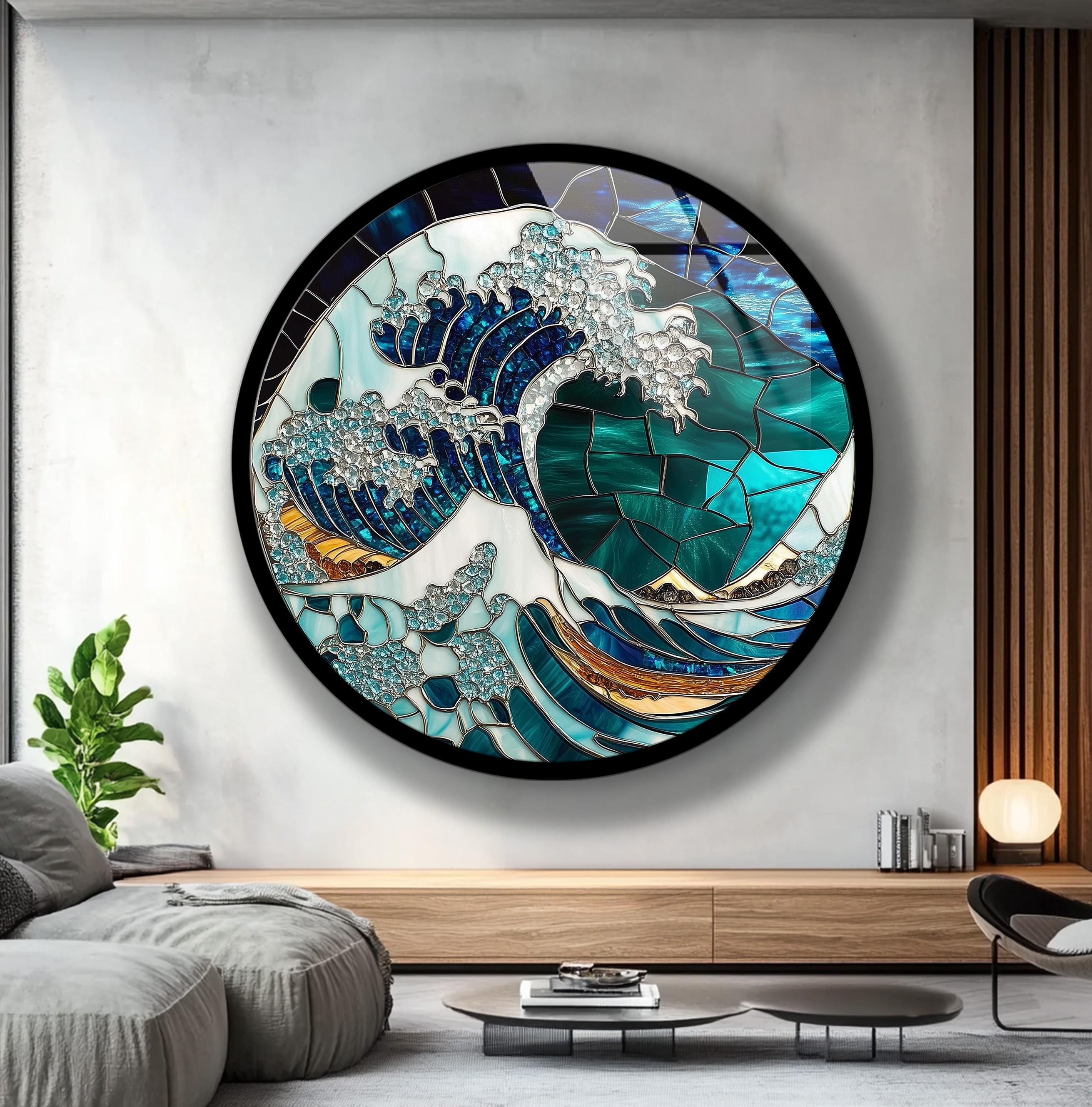 Emerald & Blue Mosaic Wave Wall Art: Coastal Zen Decor - Etsy
