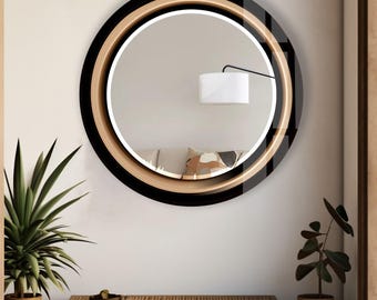 Espejo de pared redondo de cristal templado hecho a mano: decoración moderna para el hogar.