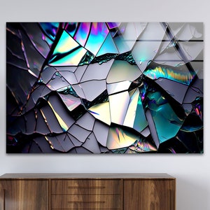 Iridescent Glass Wall Art , Modern Abstract Crystal Print , Luxury Fractured Glass Decor