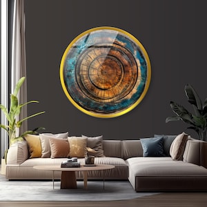 Tree-inspired glass printing wall art with concentric circles
