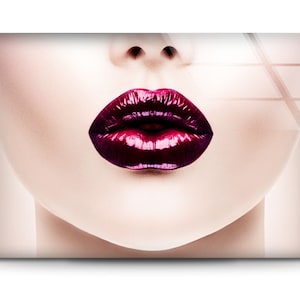 Red Lips Tempered Glass Wall Art: Modern Woman Portrait