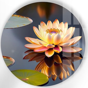Handmade Tempered Glass Wall Art: Round Lotus Flower Decor