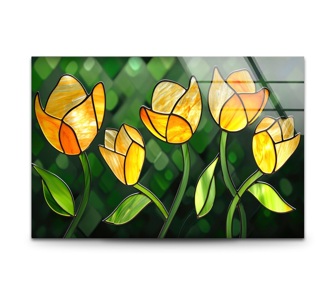 Stained Glass Tulip Wall Art: Tempered Glass Floral Decor - Etsy