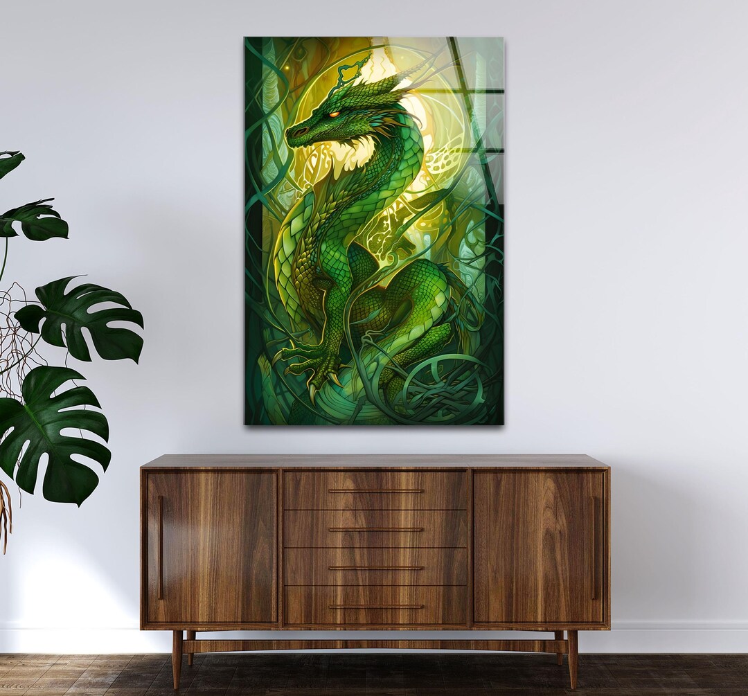 Green Dragon Tempered Glass Wall Art: Modern Stained Decor - Etsy