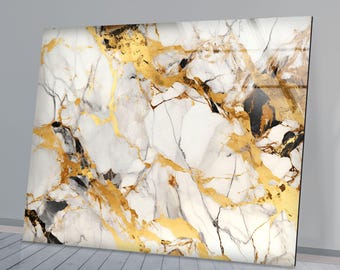 Gold Marble Tempered Glass Wall Art: Abstract Home Decor