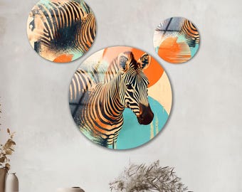 Zebra Print Glass Wall Art: Round Modern Animal Decor