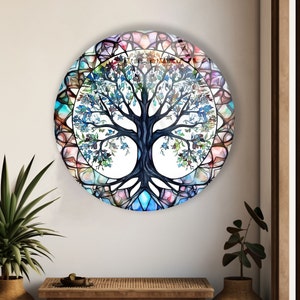 Tree of Life Stained Glass Wall Art Round Glass Home Decor Mystical Nature inspired Artwork Etsy