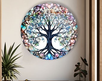 Gehard glazen muur kunst-Mandala Wall Art-leven van boom decor-glas afdrukken kunst-ronde muur kunst-wandkleden-gehard glas kunst-boom decor