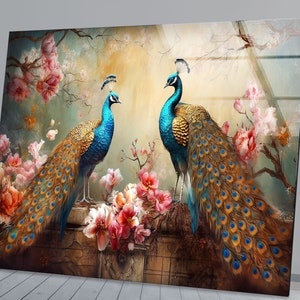Handmade Peacock Tempered Glass Wall Art: Feather Decor