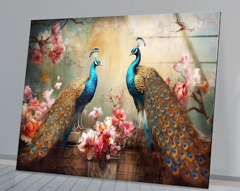 Handmade Peacock Tempered Glass Wall Art: Feather Decor