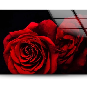 Red Roses Tempered Glass Wall Art: Modern Floral Home Decor