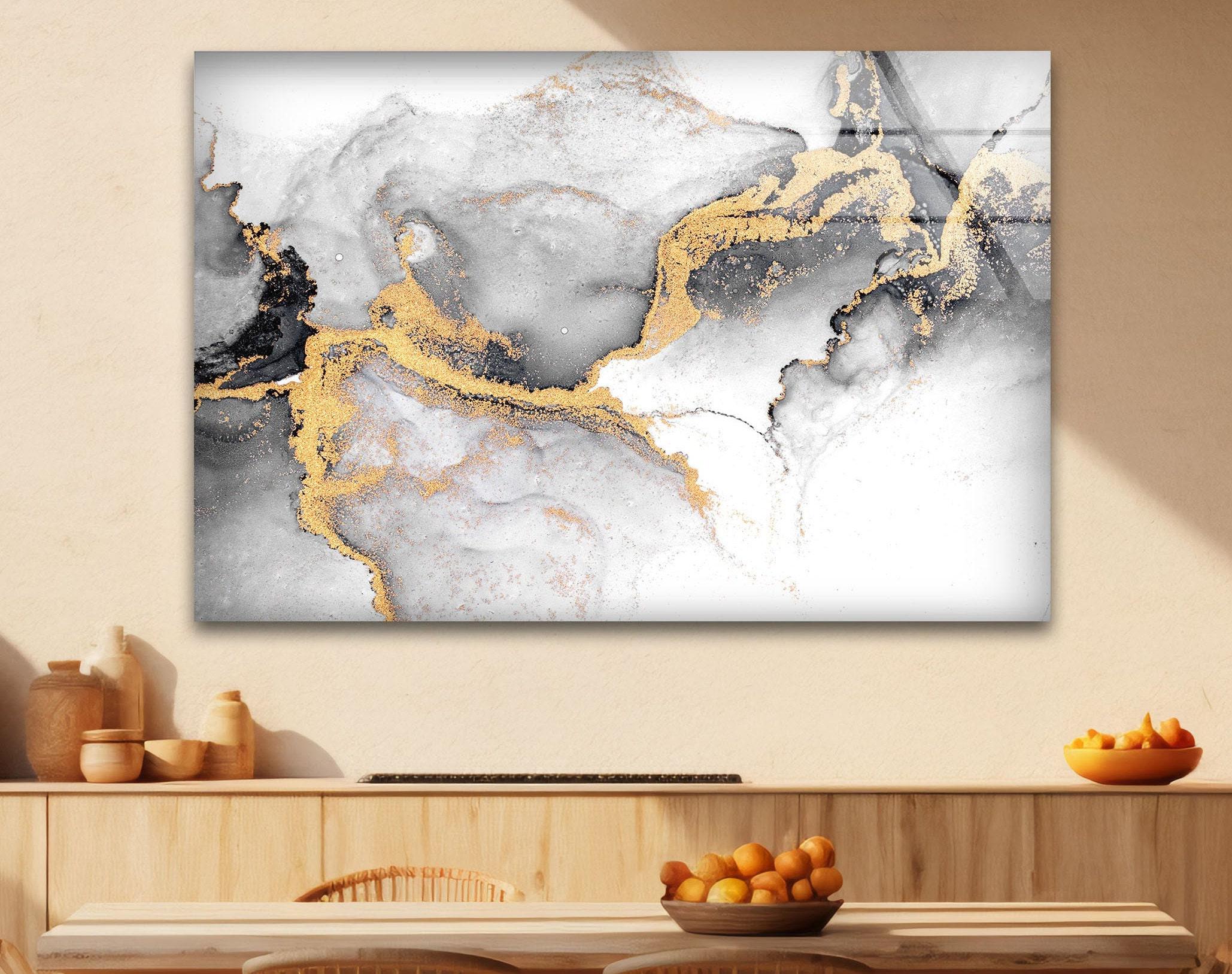 Gold Marble Tempered Glass Wall Art: Abstract Home Decor - Etsy