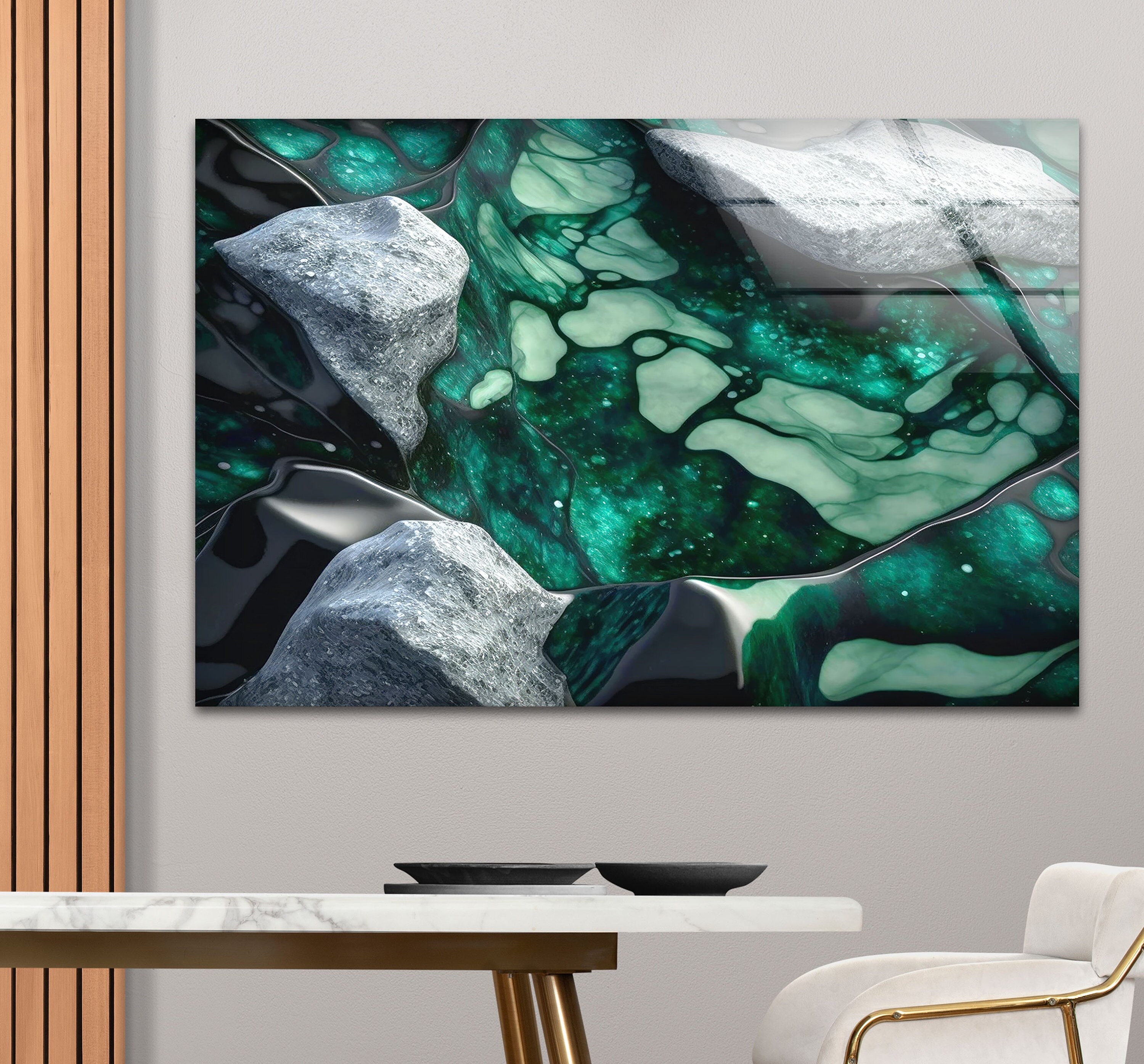 Green Marble Abstract Tempered Glass Wall Art: Modern Home Decor - Etsy