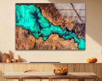 Tempered Glass Wall Art,Resin Epoxy Wall Art,Wall Decor,Glass Printing Art,Green Epoxy Abstract Wall Art,Wall Hangings,Tempered Glass Art