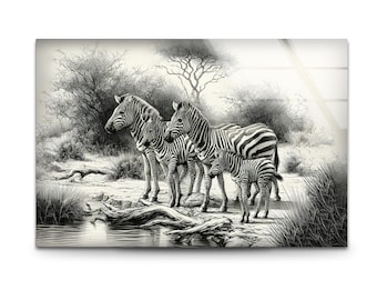 Handmade Zebra Tempered Glass Wall Art: Black and White Minimal Decor
