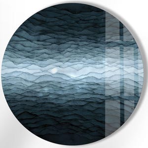 Gray Abstract Tempered Glass Wall Art: Round Coastal Decor