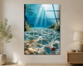 Underwater Ocean Wall Art, Coastal Glass Wall Art, Modern Wall Art, Tempered Glass Wall Art, Large Wall Decor, Unique Home Decor