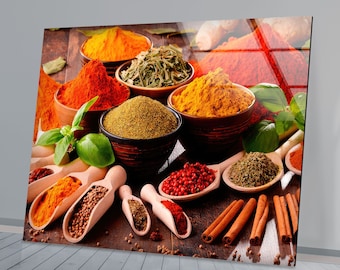 Herbs Wall Art,Tempered Glass Wall Art,Spices Wall Decor,Home Decor,Large Wall Art, Wall Hangings,Spice Art,Kitchen Wall Art,Kitchen decor