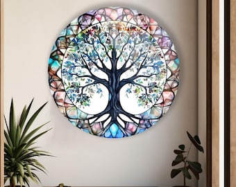 Arte murale in vetro colorato raffigurante l'albero della vita: stampa su vetro temperato