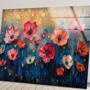 Handmade Floral Tempered Glass Wall Art: Modern Flower Decor