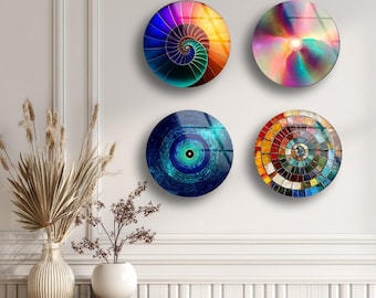 Tempered Glass Wall Art Set: Modern Stained Glass Style, 10'' Circle