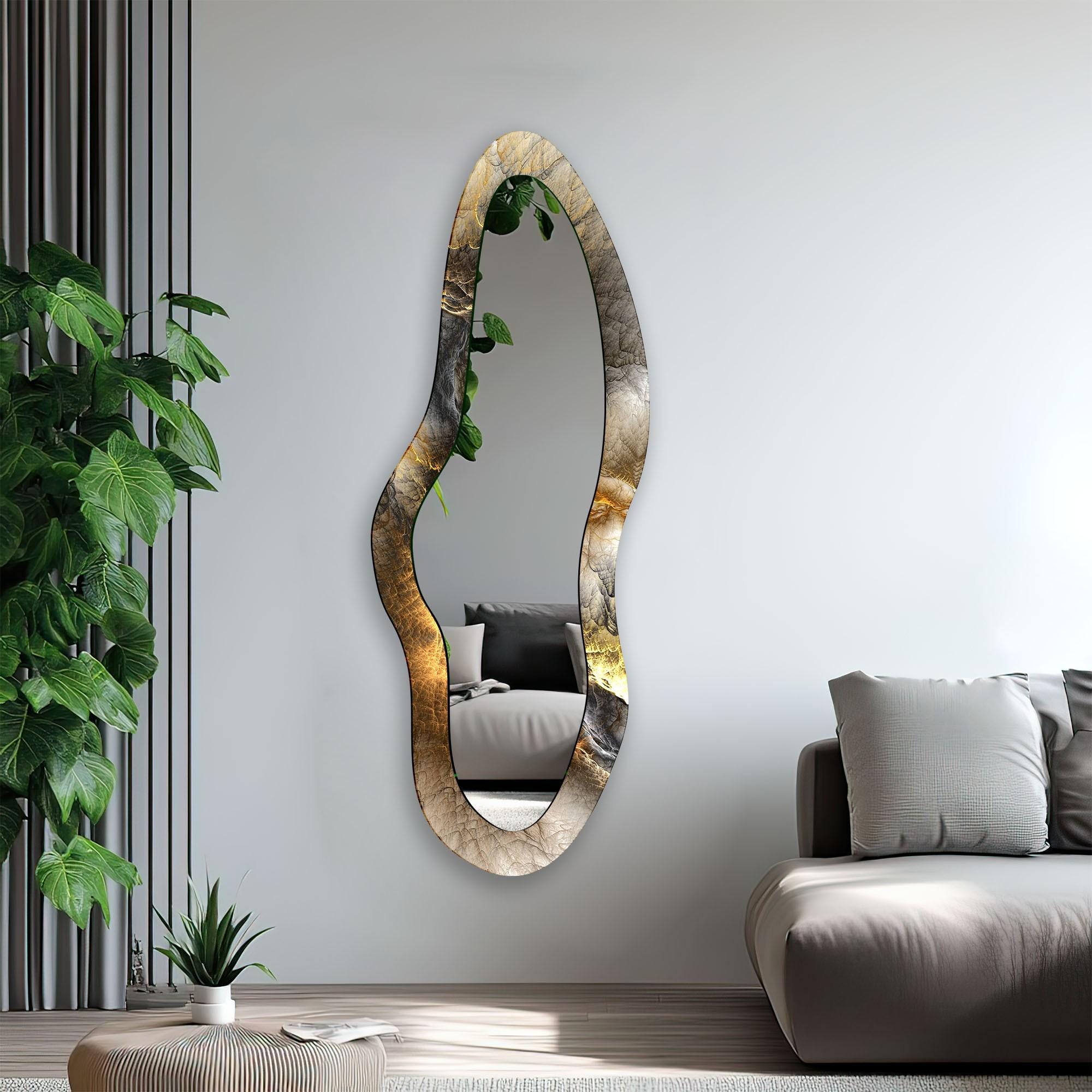 強化ガラス製非対称壁掛けミラー：ゴールドの廊下装飾 - Etsy 日本