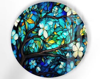 Mandala Tree of Life Tempered Glass Wall Art - Round Handmade Decor