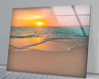 Tempered Glass Sea Sunset Wall Art: Beach Home Decor