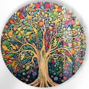 Mandala Tree of Life Tempered Glass Wall Art: Round Tree Decor