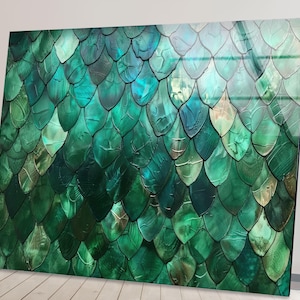 Arte de parede em vidro verde esmeralda: Impressão moderna em mosaico abstrato de vidro temperado