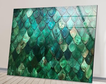 Emerald Green Glass Wall Art: Modern Abstract Mosaic Tempered Glass Print