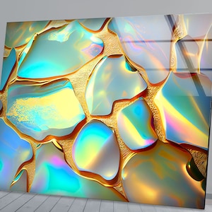 Tempered Glass Wall Art, Neon Abstract Wall Art, Stained Wall Decor, Glass Printing Art, Wall Hangings, Tempered Glass Art, Neon Waves Art