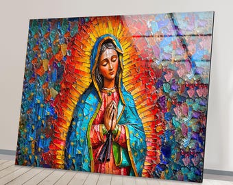 Virgin Mary Tempered Glass Wall Art, Christian Catholic Glass Prints
