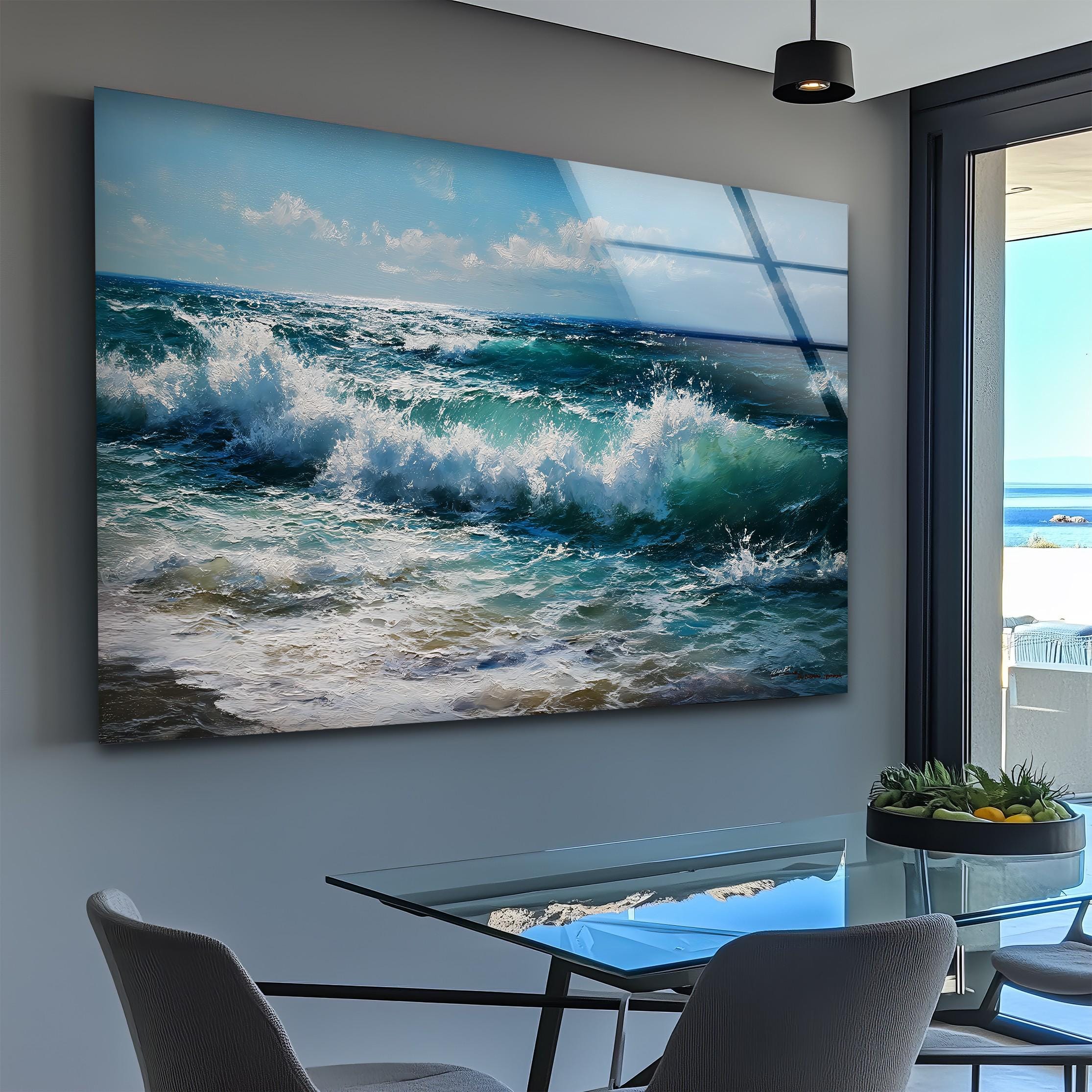 Ocean Wave Tempered Glass Wall Art: Coastal Beach House Decor - Etsy