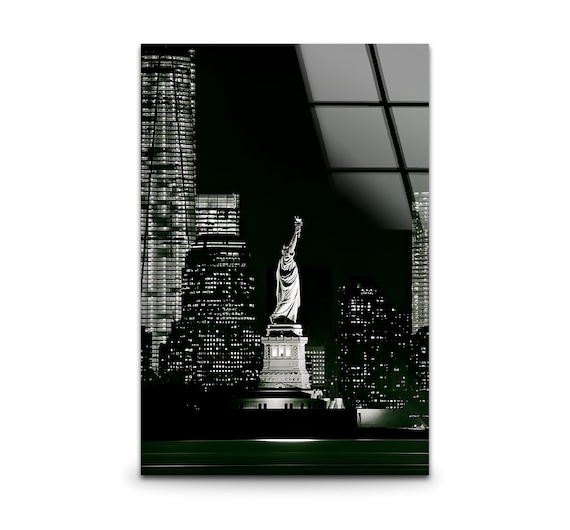 Tableau En Verre Trempé Art Mural - Statue De La Liberté New York - Taille Au Choix