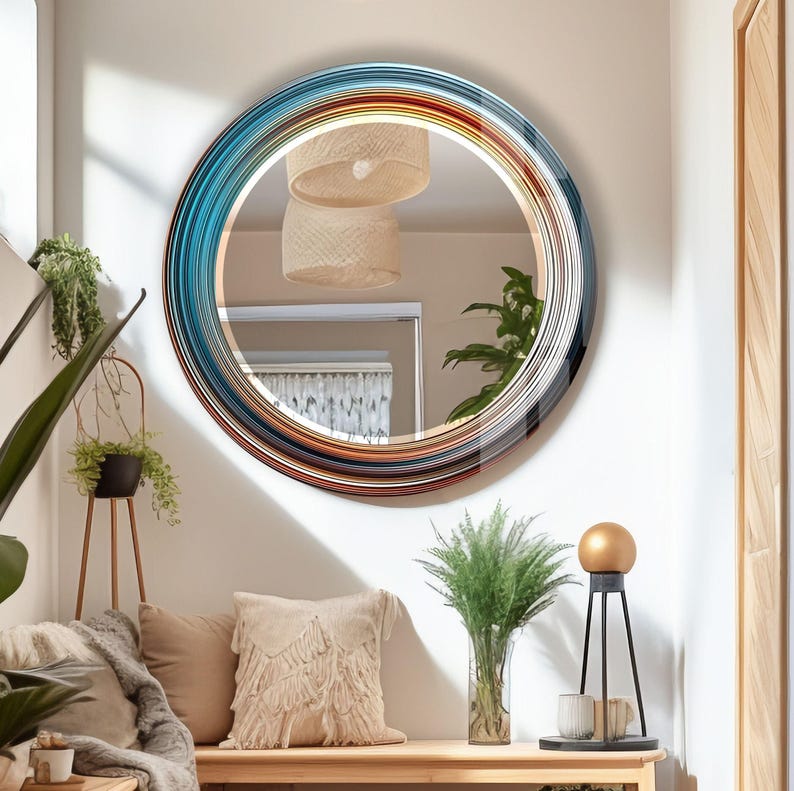 Gehärteter Glas Runder Wandspiegel: Moderner Kreis Badezimmer Spiegel Dekor Bild 2
