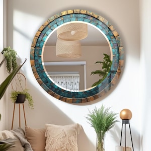 Tempered Glass Big Round Wall Mirror, Modern Bathroom Circle Mirror image 1