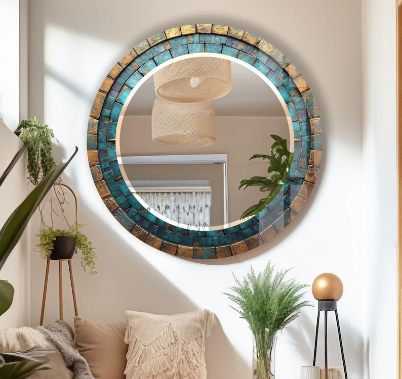 Tempered Glass Big Round Wall Mirror, Modern Bathroom Circle Mirror image 1